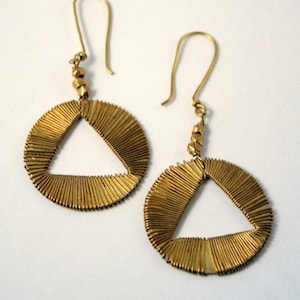 Handcrafted Wrapped Triangles, Dhokra jewelry, Brass Earrings