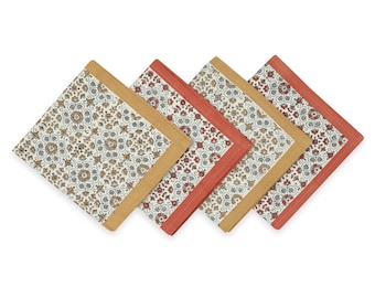 Set of 4 Hand Block Printed Kora Cotton Napkins ~ Reusable Dinner Napkins for Table Decor ~ Fair Trade Artisan Wedding Gift ~ Housewarming