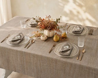 Organic Cotton Ikat Tablecloth ~ Handwoven Textured Table Linen for Everyday Dining ~ Traditional Wedding Tablecloth ~ Fall Home Decor