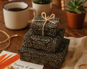 Recycled Cotton Paper Gift Boxes, Hand Screen Printed Baskets, Fair Trade Containers