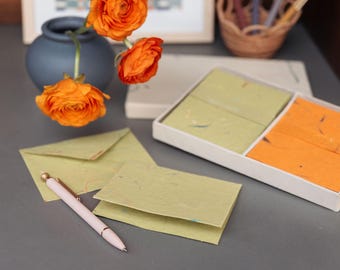Hand Screen Printed Notecard Set ~ Recycled Cotton Paper Cards With Envelopes ~ Fair Trade Sustainable Stationery Gift ~ Christmas Gift
