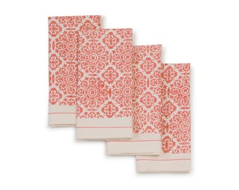 Set of 4 Hand Block Printed Cotton Napkins ~ Reusable Geometric Dinner Napkins ~ 18x18 Traditional Cloth Napkins Set ~ Indian Table Linens