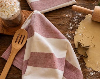 Handwoven Cotton Kitchen Towel ~ Absorbent Dish Towel, ~ Fair Trade Field Stripe Towel ~ Farmhouse Kitchen Decor ~ Lint Free Dish Towel