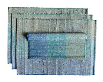 Set of 4 Handwoven Banana Fiber Placemats ~ Fair Trade Table Mats for Modern Dining ~ Sustainable Housewarming Gift, Woven Stripe Home Decor