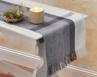 Handwoven Flax Linen Table Runner ~ Multi Tone Table Decor ~ Hand Dyed Rustic Dining Runner ~ Farmhouse Wedding Gift ~ Fall Home Decor