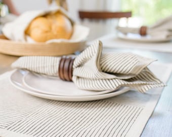 Hand Block Printed Cotton Place Mats Set, Hatch Stripe Dining Decor, Eco-friendly Dining Decor, Hatch Stripe