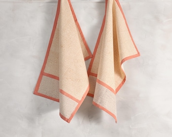 Hand Block Printed Kora Cotton Kitchen Towels Set of 2 | Reusable Absorbent Dish Towels for Everyday Use ~ Natural Artisan Kitchen Decor