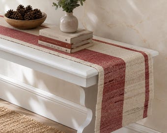 Banana Fiber Table Runner ~ Handwoven Natural Table Linen ~ Boho Fair Trade Biscotti Strata Decoration ~ Eco Friendly Dining Table Runner