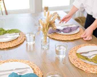 Set of 4 Handwoven Cotton Dinner Napkins ~ Reusable Cloth Dinner Napkins for Party Table Decor ~ Fair Trade Artisan Table Linens Gift