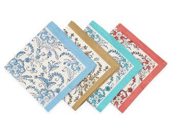 Cloth Napkins Set of 4 | Hand Block Printed Kora Cotton Napkins with Geometric Pattern ~ Reusable Fair Trade Table Linens ~Fall Hosting Gift