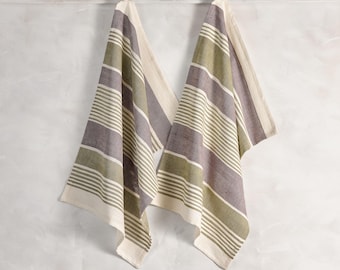 Handwoven Cotton Kitchen Towels Set of 2, Absorbent Studio Stripe Dish Towels