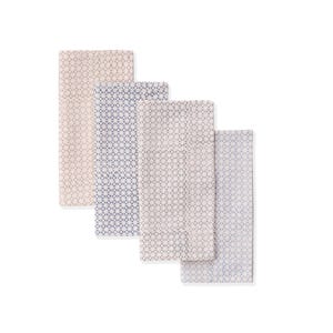 May include: A set of three ceramic mugs with a speckled, cream-colored glaze. Each mug features a different hand-painted design: a blue and green leaf, a yellow flower, and a red berry. The mugs have a simple, rounded shape.