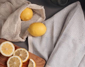 Cotton Kitchen Towels Set of 2, Hand Block Printed Dish Towels, Absorbent Tea Towels, Fair Trade, Geometry
