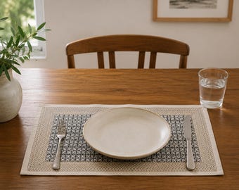 Hand Block Printed Cotton Placemats Set of 4 ~ Rustic Table Decor for Farmhouse Dining ~ Fabric Placemats ~ Boho Housewarming Gift