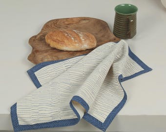 Hand Block Printed Cotton Kitchen Towels, Set of 2 Absorbent Dish Towels, Fair Trade, Tea Break