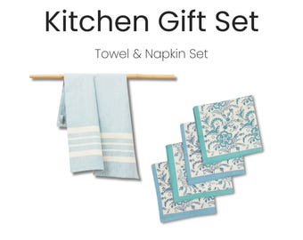 Handwoven Cotton Tea Towels and Block Printed Napkins – Coastal Kitchen Decor Set