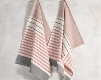 Handwoven Cotton Kitchen Towels Set of 2 ~ Airy Stripe Dish Towels ~ Traditional Indian Artisan Towels Set ~ Fair Trade Kitchen Essentials
