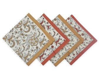 Set of 4 Hand Block Printed Kora Cotton Napkins (Size 18x18) ~ Reusable Cloth Napkins for Dining ~ Fair Trade Artisan Housewarming Gift