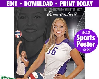 Sports Poster Edit Now Online • Print Today • Digital Download • Custom Photos • Senior Day Night Poster • Dream Weaver Volleyball Template