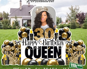 Custom 30th Birthday Lawn Signs, Personalized With Photo For Your Milestone Birthday Party, Weatherproof For Outside Parties, Black Gold