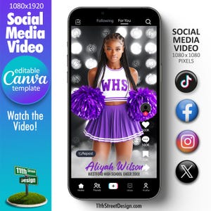 Cheer Game Day Social Media Canva Video Template, Design Your Own Sports Team Instagram, Facebook, Twitter & TikTok Posts, Floodlights Cheer