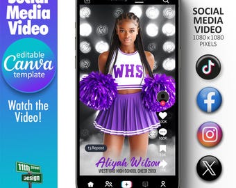 Cheer Game Day Social Media Canva Video Template, Design Your Own Sports Team Instagram, Facebook, Twitter & TikTok Posts, Floodlights Cheer