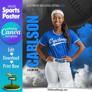 Softball Poster Canva Template, Design Your Own Custom Senior Softball Team Sports Posters in Canva, Softball Background, Sports Legends