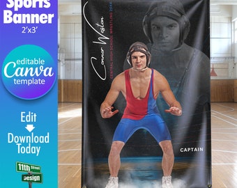 Wrestling Banner Canva Template, Design Your Own Custom Senior Wrestling Team Sports Banners in Canva, Wrestling Background, Reflection