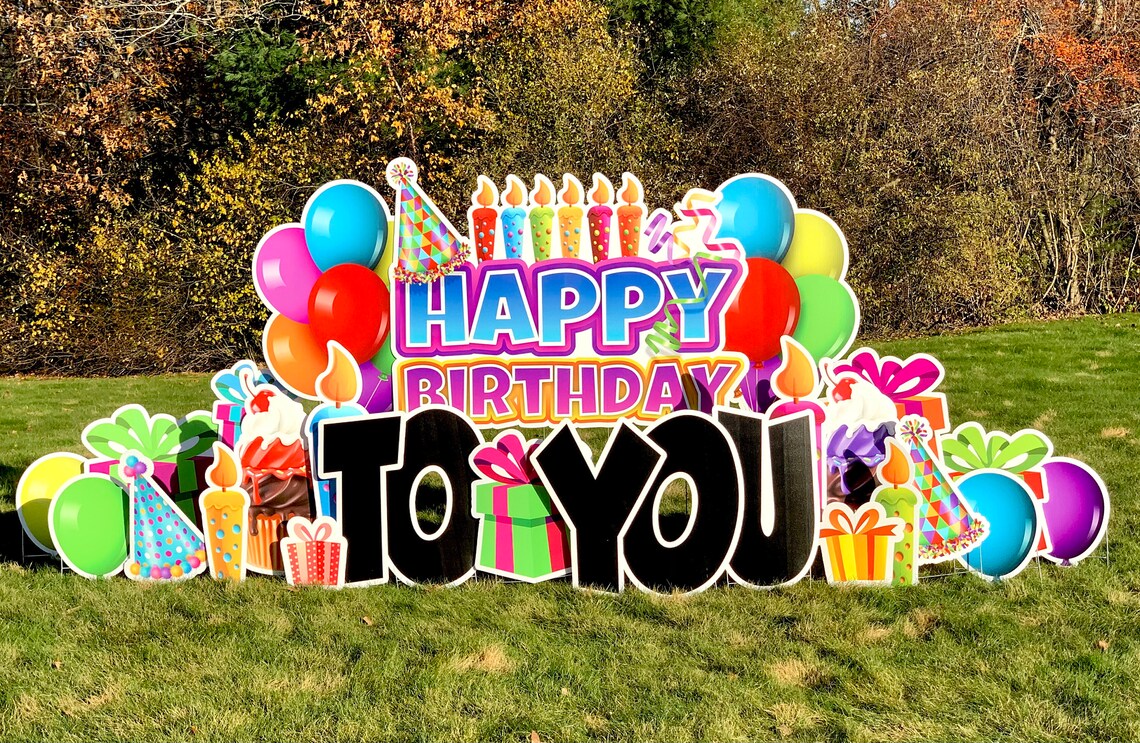 Birthday Party Lawn Decorations Large Happy Birthday Greeting Etsy