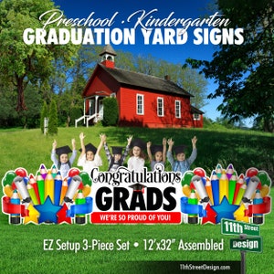 Preschool & Kindergarten Graduation Lawn Sign Decorations, EZ Filler Yard Card Display Perfect Prop For Class Photos!