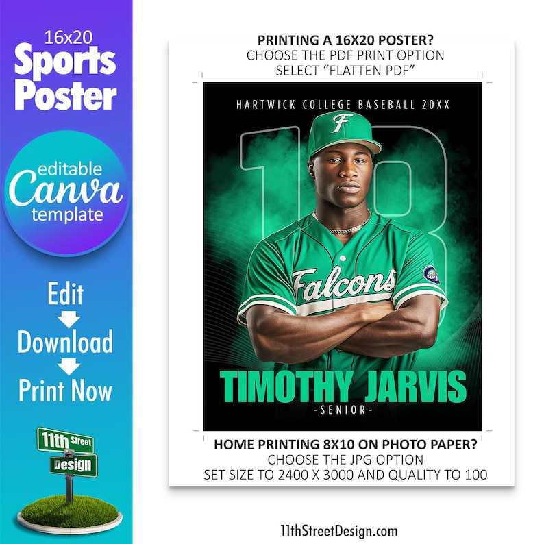 Baseball Poster Canva Template, Design Your Own Custom Senior Baseball