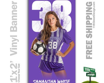 Custom-Printed Vinyl Soccer Banner, Weatherproof High School Senior Night Sports Poster, Personalized Team Photo Banners, Color Block