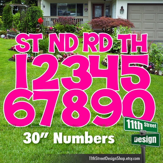 22" Hot Pink Yard Sign Number Set includes 09 plus st, nd, rd, th, Big
