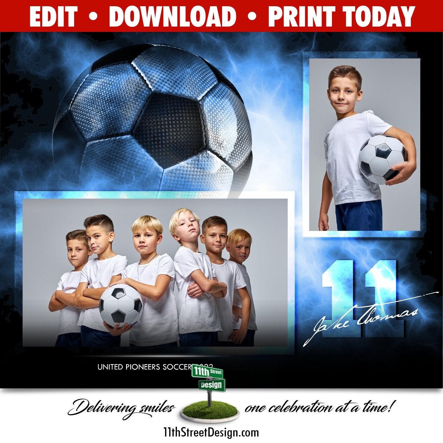 Soccer Memory Mates Online Editable 8x10 Sport Team Photo