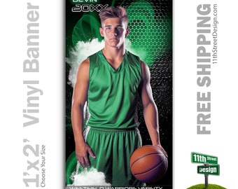 Custom-Printed Vinyl Basketball Banner, Weatherproof High School Senior Night Sports Poster, Personalized Team Photo Banners, Screen Play
