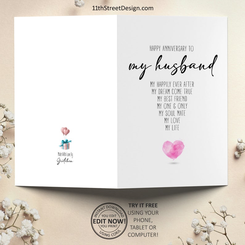 Printable 1st Anniversary Card for Husband or Wife Digital - Etsy