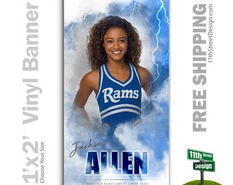 Custom-Printed Vinyl Cheer Banner, Weatherproof High School Senior Night Sports Poster, Personalized Team Photo Banners, Electrified