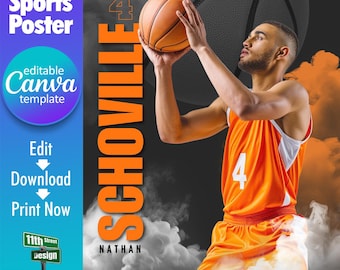 Basketball Poster Canva Vorlage, Gestalten Sie Ihr eigenes benutzerdefiniertes Senior Basketball Team Canva Sport Poster, Basketball Hintergrund, Sportlegenden