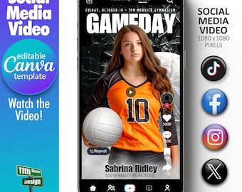 Plantilla de video Canva para redes sociales para el día del partido de voleibol: diseñe las publicaciones de Instagram, Facebook, Twitter y TikTok de su equipo deportivo, Volleyball Smash