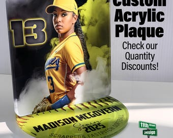 Trendy Softball Senior Gift, Custom Acrylic Plaque with Photo & Personalized Base, Player Award, Unique Coach&#39;s Gift, Softball Keepsake