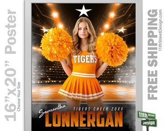 Custom-Printed Cheer Poster, High School Senior Night Sports Poster, Personalized Homecoming Poster Prints, Stadium Lights