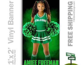 Custom-Printed Vinyl Cheer Banner, Weatherproof High School Senior Night Sports Poster, Personalized Team Photo Banners, The GOAT