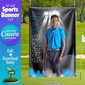 Golf Banner Canva Template, Design Your Own Custom Senior Golf Team Sports Banners in Canva, Golf Background, Under The Lights