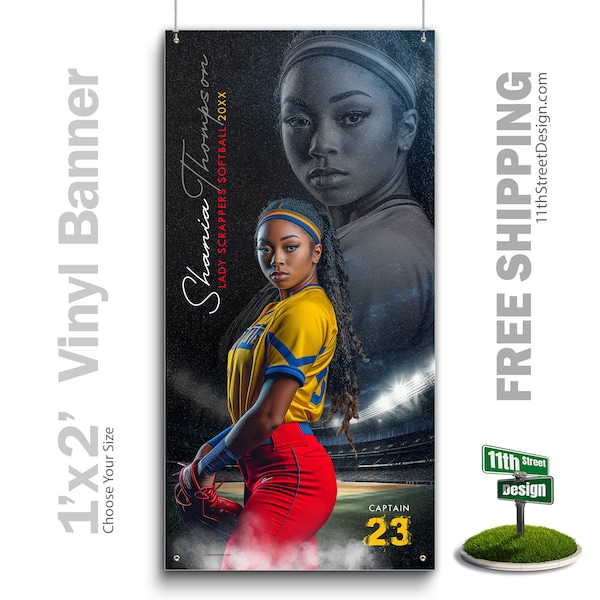 Custom-Printed Vinyl Softball Banner, Weatherproof High School Senior Night Sports Poster, Personalized Team Photo Banners, Reflection