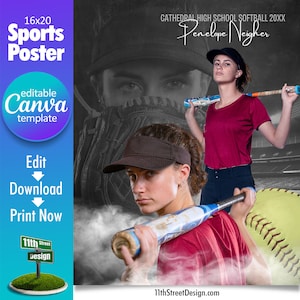 Softball Poster Canva Template, Design Your Own Custom Senior Softball Team Sports Posters in Canva, Softball Background, Dream Weaver