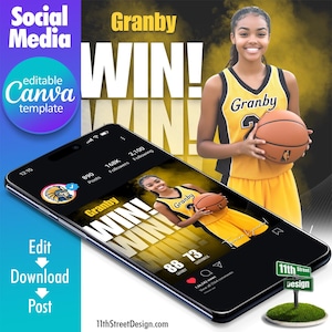 Basketball Team Win Social Media Canva Template, Design Your Own Sports Team Instagram, Facebook & (X) Twitter Posts, The GOAT