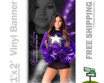 Custom-Printed Vinyl Cheer Banner, Weatherproof High School Senior Night Sports Poster, Personalized Team Photo Banners, Reflection
