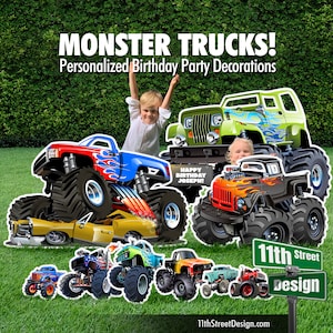 Monster Truck Birthday Party Lawn Decorations Outdoor Yard Signs, Monster Truck Party Theme for 2nd, 3rd, 4th, 5th & 6th Boy Birthdays