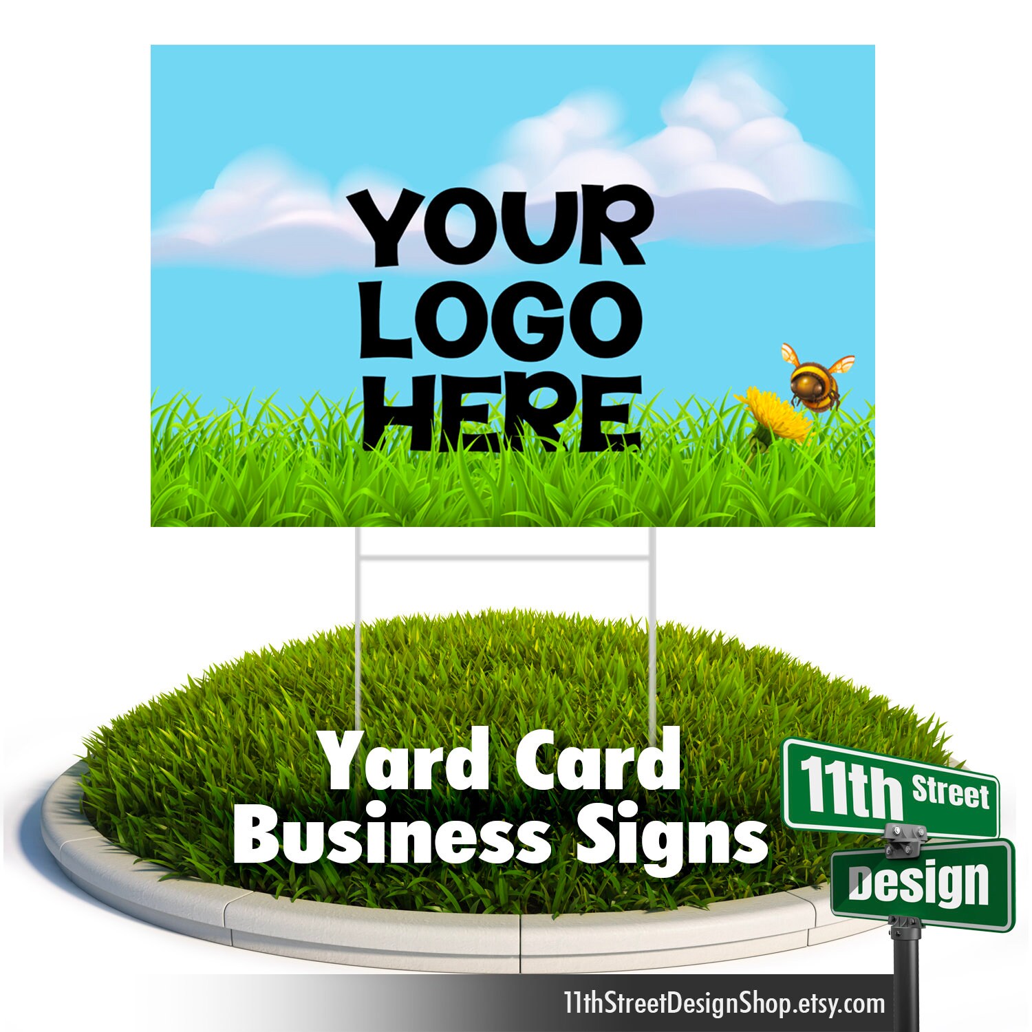 Yard Card Business Signs, We Add Your Logo, Print & Ship, H Stakes