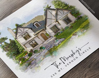 Custom Home Portrait, Personalized Housewarming Gift, Watercolor House Painting Realtor Gift, Digitally Mastered & Printed Home Painting